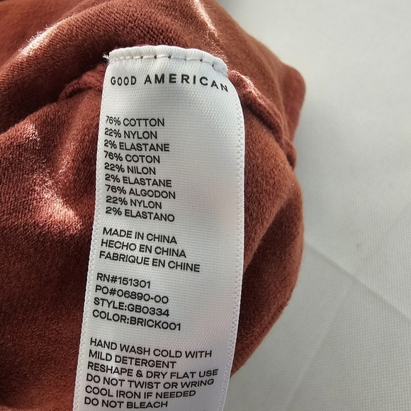 Good American Slit Shoulder Cut Out Longsleeve Bodysuit Sweater Thong SZ 8 Rust - Picture 11 of 16